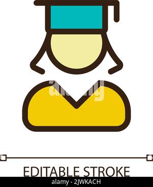 Female student pixel perfect RGB color ui icon Stock Vector