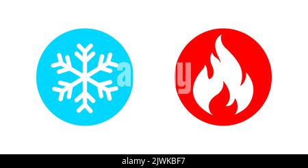 Hot and cold icon set. Fire and snowflake sign. Heating and cooling button. Isolated on white background Stock Vector