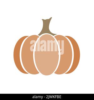 Orange pumpkin. Autumn halloween pumpkin, simple vegetable graphic icon or print, isolated on white background. Vector illustration Stock Vector