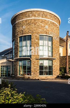 Celtic Ross Hotel, Rosscarbery,Co. Cork Ireland, with its characteristic round tower, overlooking both  a lagoon and a tidal estuary. Stock Photo