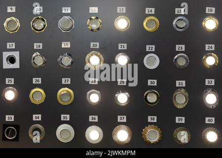 black display panel with built-in various spotlights Stock Photo