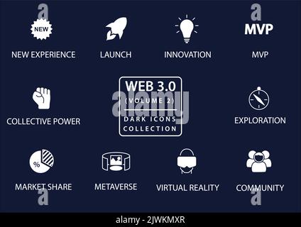 Web 3.0 vector icon set in flat design and dark mode Stock Vector