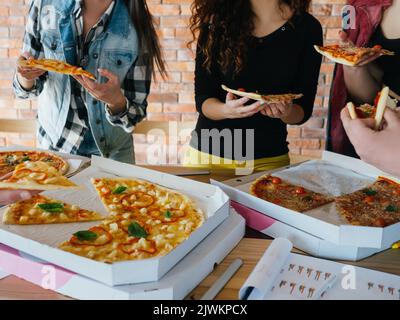 pizza business team lunch unhealthy delicious meal Stock Photo