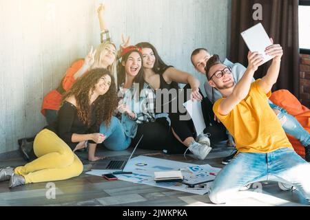 business team break freedom atmosphere guy selfie Stock Photo