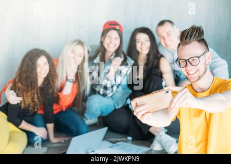 community spirit group selfie millennials leisure Stock Photo