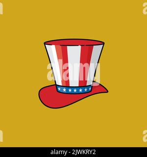 High hat with stars and stripes decor filled outline style vector illustration for Uncle Sam Day on September 13 Stock Vector