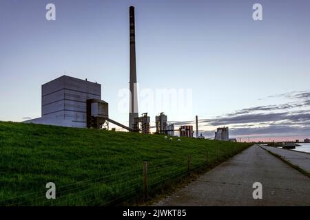 Onyx Kraftwerk Wilhelmshaven GmbH & Co. KG, coal-fired power station behind the dyke to the Jadebusen Stock Photo