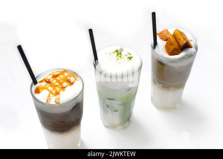 Matcha latte on white background top view Stock Photo