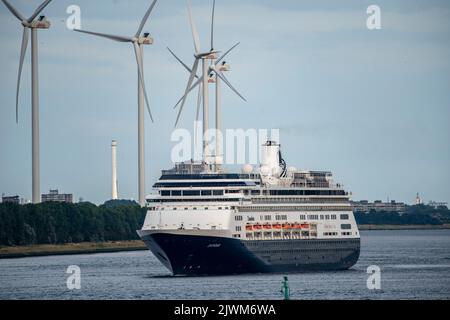 Shipping traffic on the Maas, height Hoek van Holland, cruise ship Zaandam, Holland America Lijn, leaving, Stock Photo