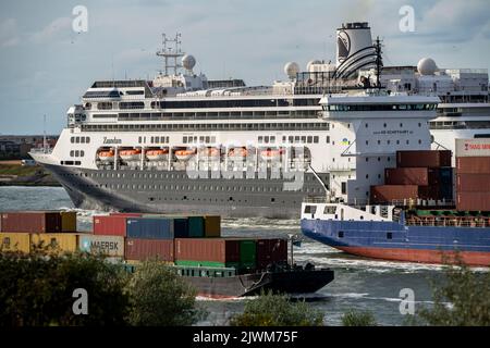 Shipping on the Maas, height Hoek van Holland, Stena Line ferry Hollandica, ferry connection to Harwich in England, freighter Helena Schepers, Stock Photo