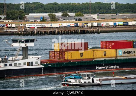 Shipping traffic on the Maas, height Hoek van Holland, inland cargo ship, container freighter, Stock Photo