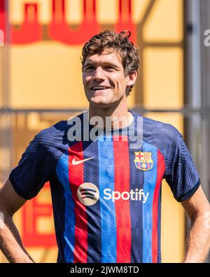 Barcelona, Spain: 6th September 2022: Ciutat Esportiva, Barcelona, Spain: Barcelona FC present new signing, Marcos Alonso Stock Photo