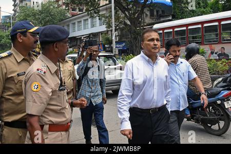 Mumbai, India. 06th Sep, 2022. Chairman of Reliance Group, Anil Ambani leaves after attending the funeral. Cyrus Mistry, former chairman of Tata Sons died in car accident after his car crashed into a road divider on Sunday in Palghar district of Maharashtra. Credit: SOPA Images Limited/Alamy Live News Stock Photo