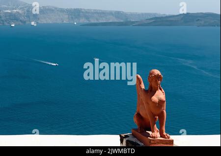 A Greek Sculpture in Oia on the Island of Santorini, Greece Stock Photo