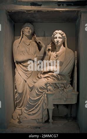 Marble grave stele of Demetria and Pamphile, Kerameikos, Athens, Greece Stock Photo