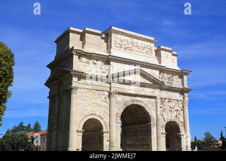 Orange town in Provence, France. UNESCO world heritage site - old Roman triumphal arch. Stock Photo