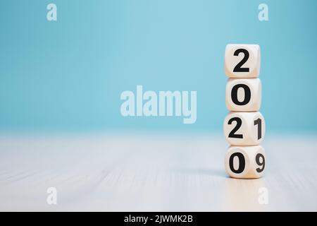 wooden cube with word 2019 change to 2020 , new year concept Stock Photo