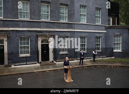 London, UK. 06th Sep, 2022. New UK Prime Minister Liz Truss delivers her first speech at No.10 Downing St on Tuesday, September 06, 2022. The new Prime Minister assumes her role after defeating fellow candidate Rishi Sunak. Photo by Hugo Philpott/UPI Credit: UPI/Alamy Live News Stock Photo