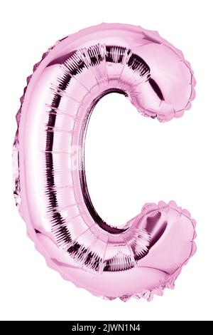 Letter C in pink mylar balloon isolated on white Stock Photo