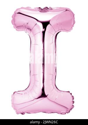 Letter I in pink mylar balloon isolated on white Stock Photo