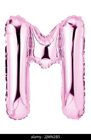 Letter M in pink mylar balloon isolated on white Stock Photo