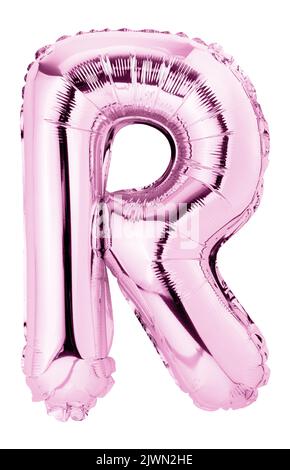 Letter R in pink mylar balloon isolated on white Stock Photo