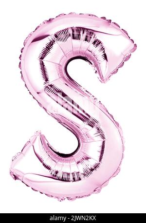 Letter S in pink mylar balloon isolated on white Stock Photo