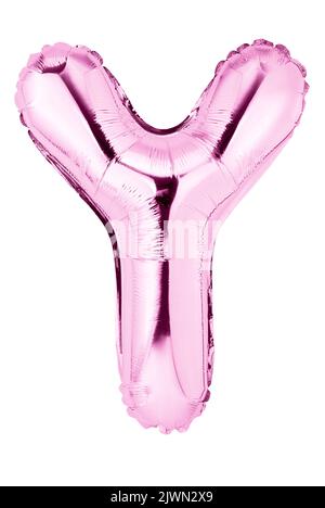 Letter Y in pink mylar balloon isolated on white Stock Photo