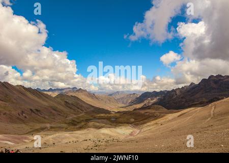 Andes from Rainbow Mountain. Vinicunca, near Cusco, Peru. Montana de Siete Colores. Stock Photo