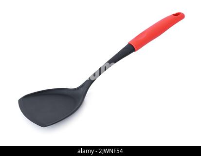 Black plastic kitchen spatula isolated on white Stock Photo