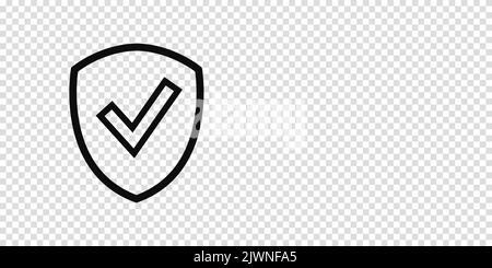 Black icon of a shield and a check mark. Place for text. Copy space. Information protection and security concept. Vector illustration. Stock Vector
