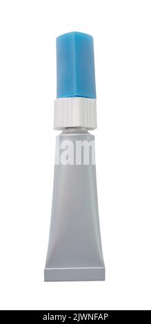 Front view of blank gray instant super glue tube isolated on white Stock Photo