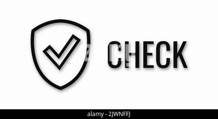 Black icon of a shield and a check mark with the text SHIELD. Information protection and security concept. Place for text. Copy space. Vector illustra Stock Vector