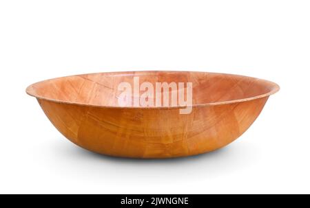 Front view of empty wooden bowl isolated on white Stock Photo