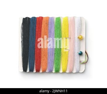 Top view of travel sewing kit isolated on white Stock Photo