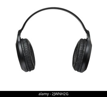 Front view of black wireless over-ear headphones isolated on white Stock Photo