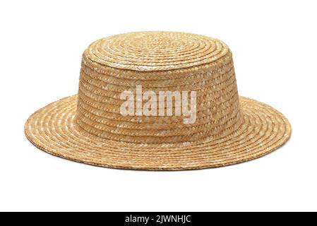 Front view of summer straw hat isolated on white Stock Photo