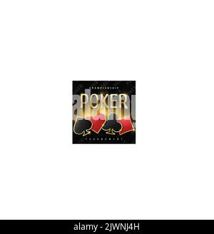 Poker tournament banner. Poker logo with playing card suit chips. Clubs, diamonds, spades, hearts on a black background. Vector illustration. Stock Vector