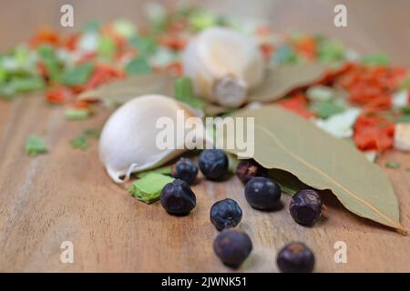 Dried herbs and dried vegetables for cooking Stock Photo