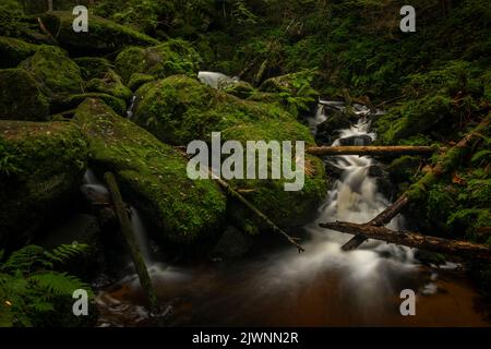 Waterfall of St. Wolfgang near Vyssi Brod town in south Bohemia near Austria border Stock Photo