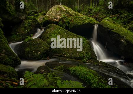 Waterfall of St. Wolfgang near Vyssi Brod town in south Bohemia near Austria border Stock Photo