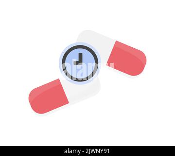 Medicine, health care and people concept, scheduled pill intake logo design. Pharmaceutical pill, supplements or antibiotic antidepressant painkiller. Stock Vector