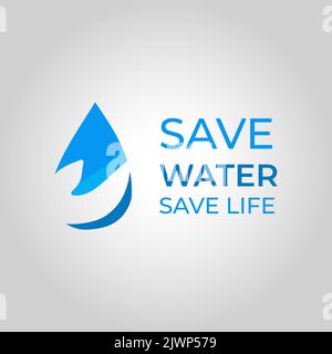 Water conservation - save water - badge or seal flat icon with hand and drop of water illustration Stock Vector
