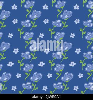 Vector seamless pattern with decorative blue flowers. Beautiful design with flowers. Stock Vector