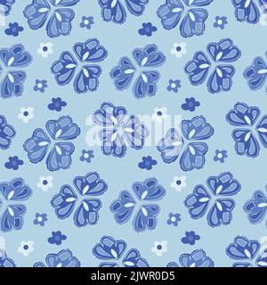 Vector seamless pattern with decorative flowers. Hand drawn design. Stock Vector