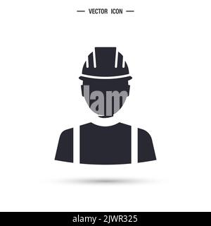 Helmeted worker. Construction worker, contractor or engineer. Isolated editable vector illustration Stock Vector