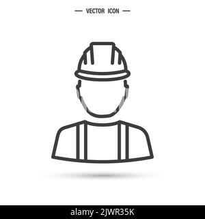 Helmeted worker. Construction worker, contractor or engineer. Isolated editable vector illustration Stock Vector