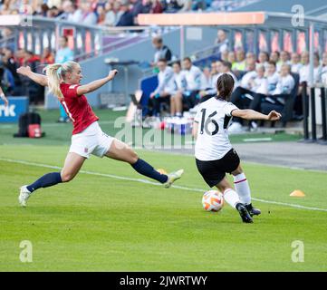 Oslo, Norway. 06th Sep, 2022. Oslo, Norway, September 6th 2022: Battle for the ball at the World Cup Qualification game between Norway and Albania at Ullevaal Stadium in Oslo, Norway (Ane Frosaker/SPP) Credit: SPP Sport Press Photo. /Alamy Live News Stock Photo