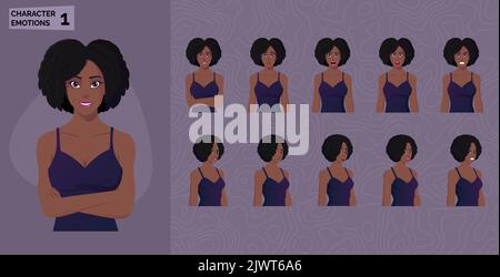 Woman Cartoon Character Emotions and Face Expressions Stock Vector