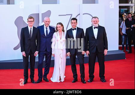 Venice, Italy. 05th Sep, 2022. Graham Broadbent, director Martin McDonagh, Kerry Condon, Colin Farrell and Brendan Gleeson attend 'The Banshees Of Inisherin' red carpet at the 79th Venice International Film Festival on September 05, 2022 in Venice, Italy Credit: Independent Photo Agency/Alamy Live News Stock Photo